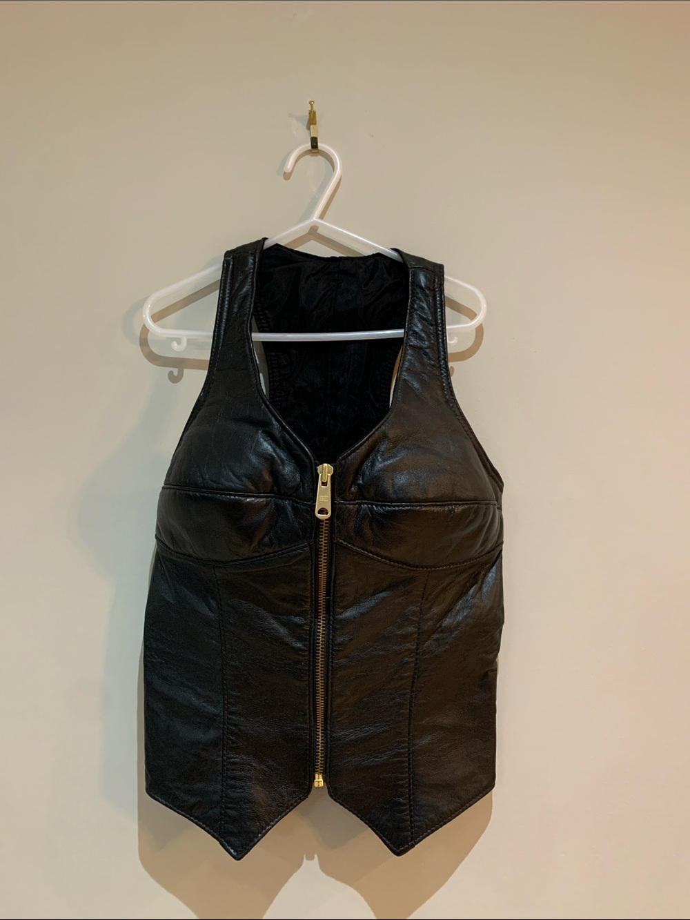 Black Leather Zip-Front Women's Vest